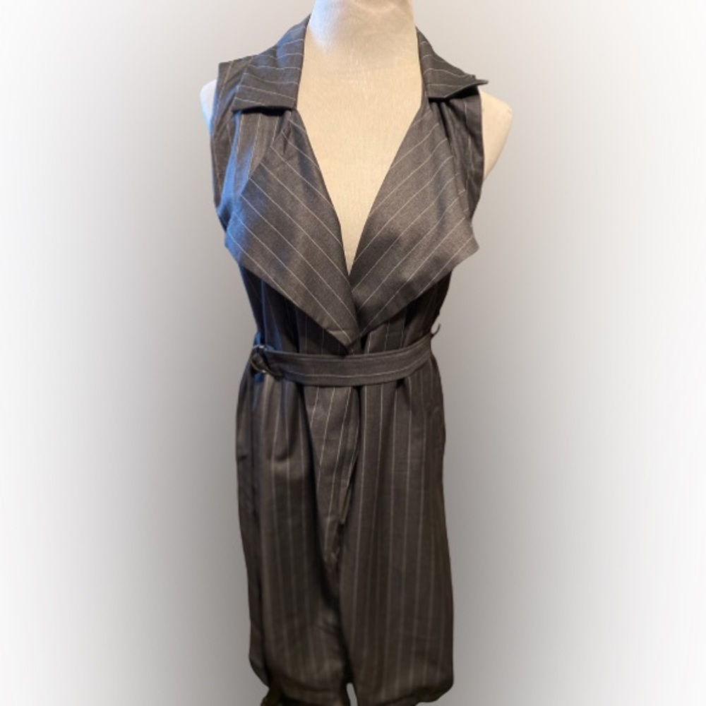 Mustard Seed Long Vest Women’s Small Grey and White Stripes